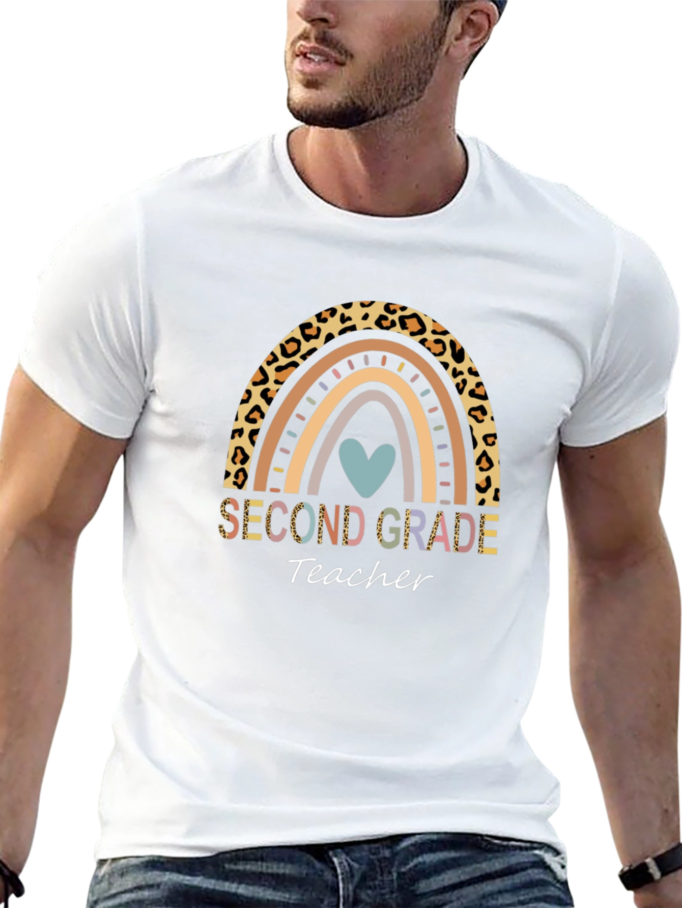 Second Grade Teacher Rainbow Leopard Print T-Shirt