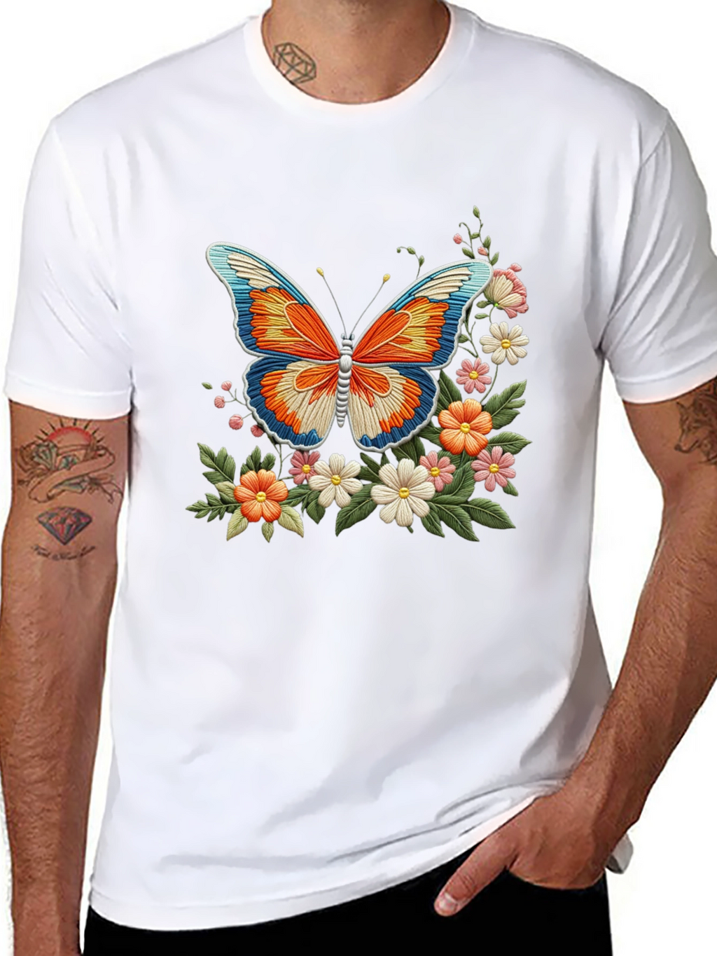 Butterfly Floral Graphic Print Black T-Shirt