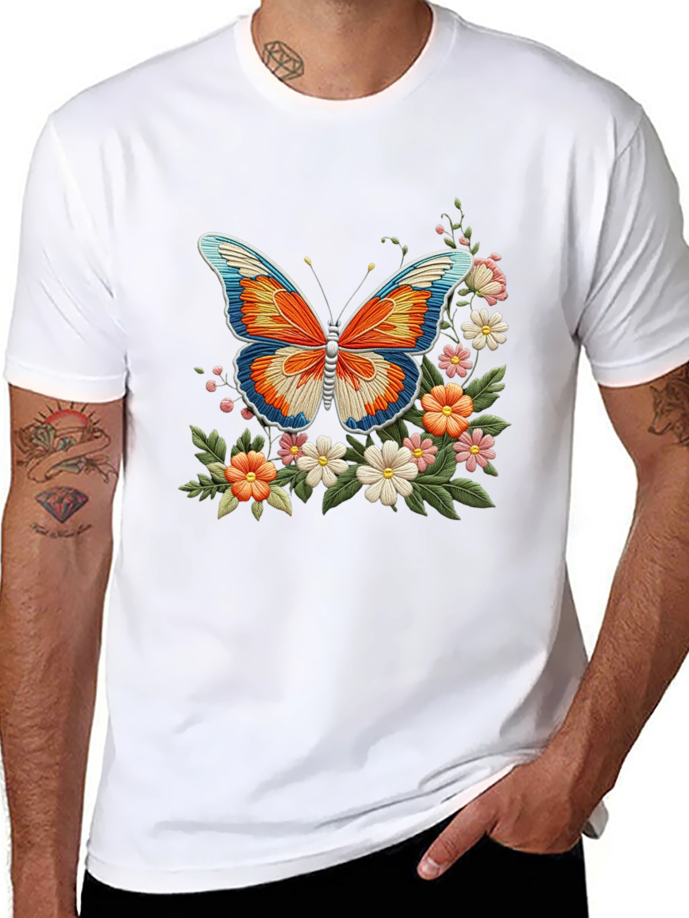 Butterfly Floral Graphic Print Black T-Shirt