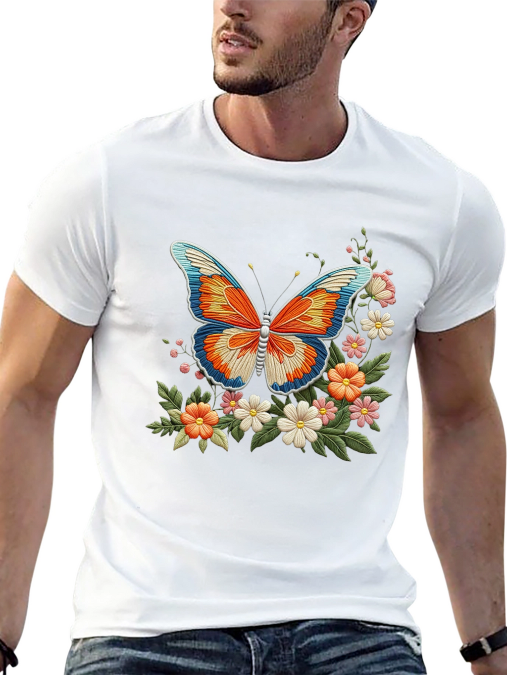 Butterfly Floral Graphic Print Black T-Shirt