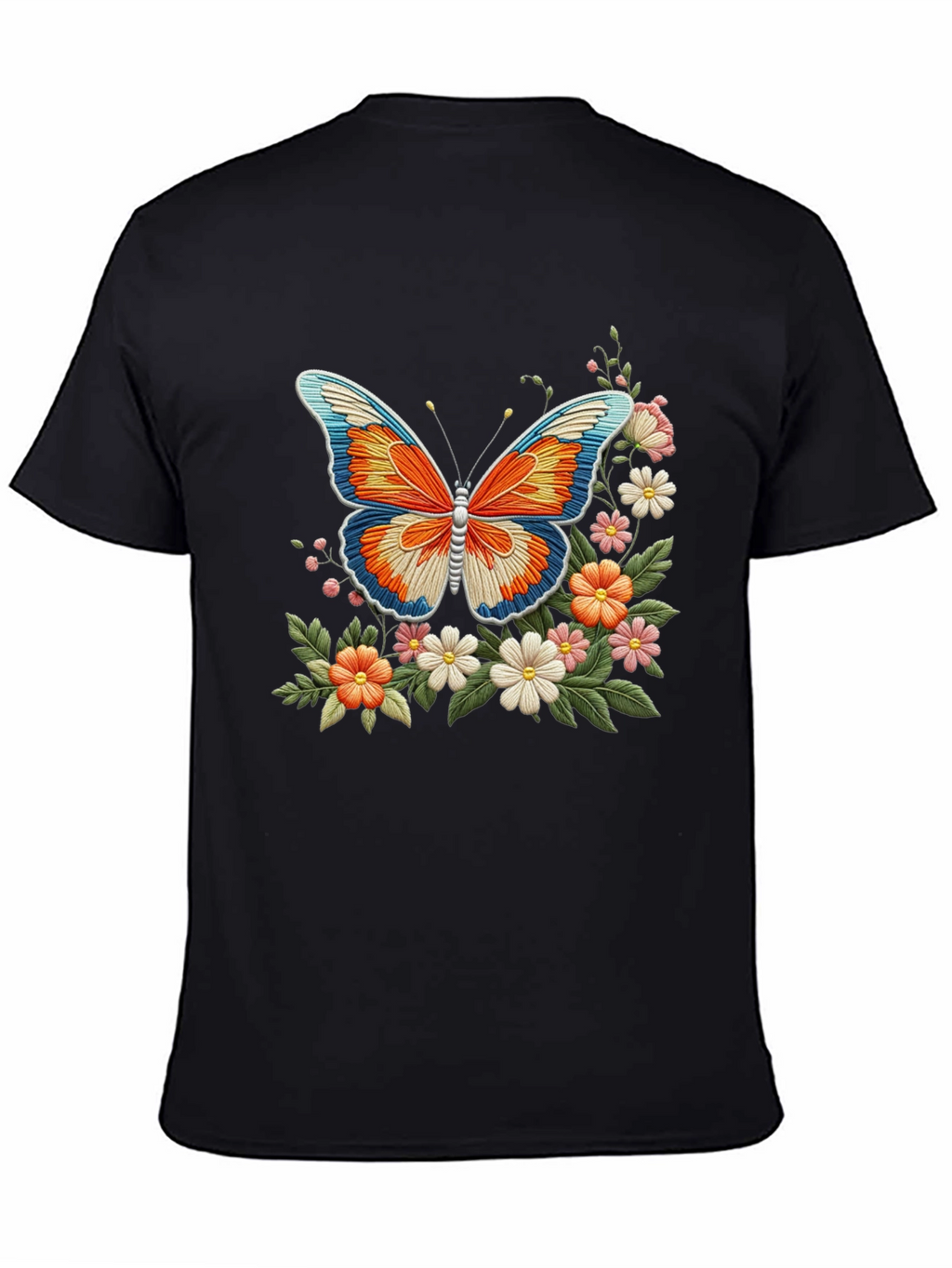 Butterfly Floral Graphic Print Black T-Shirt
