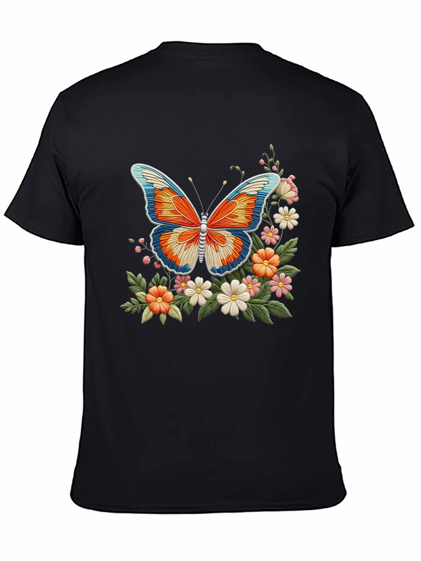 Butterfly Floral Graphic Print Black T-Shirt