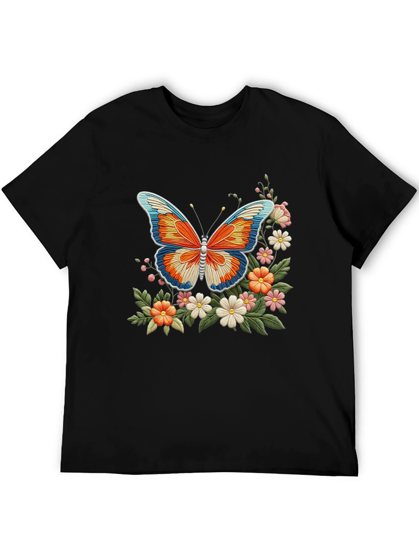 Butterfly Floral Graphic Print Black T-Shirt