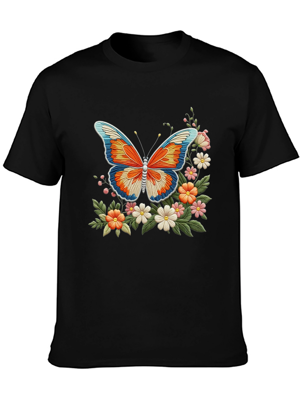 Butterfly Floral Graphic Print Black T-Shirt