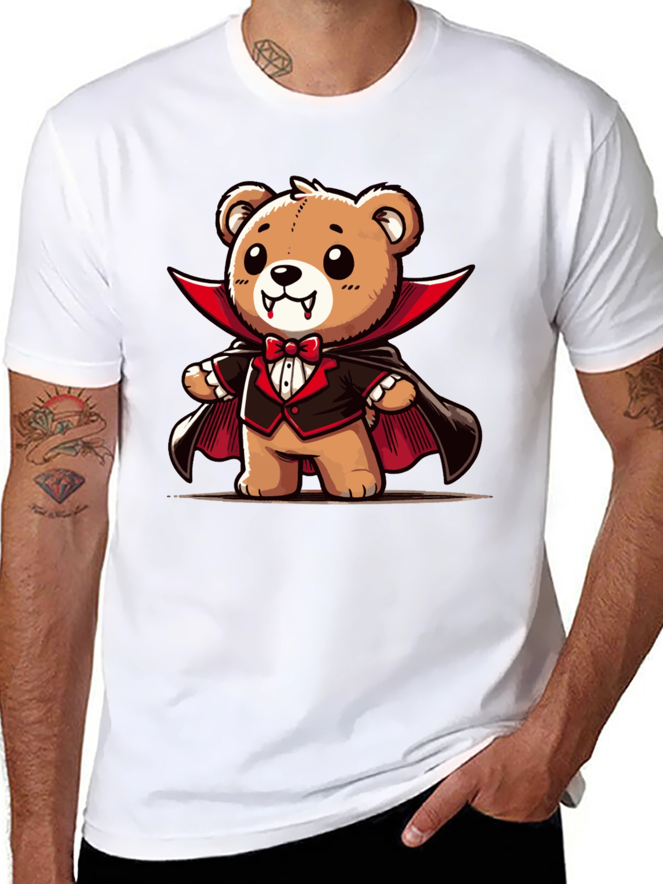 Vampire Teddy Bear Graphic T-Shirt - Spooky Cute Tee