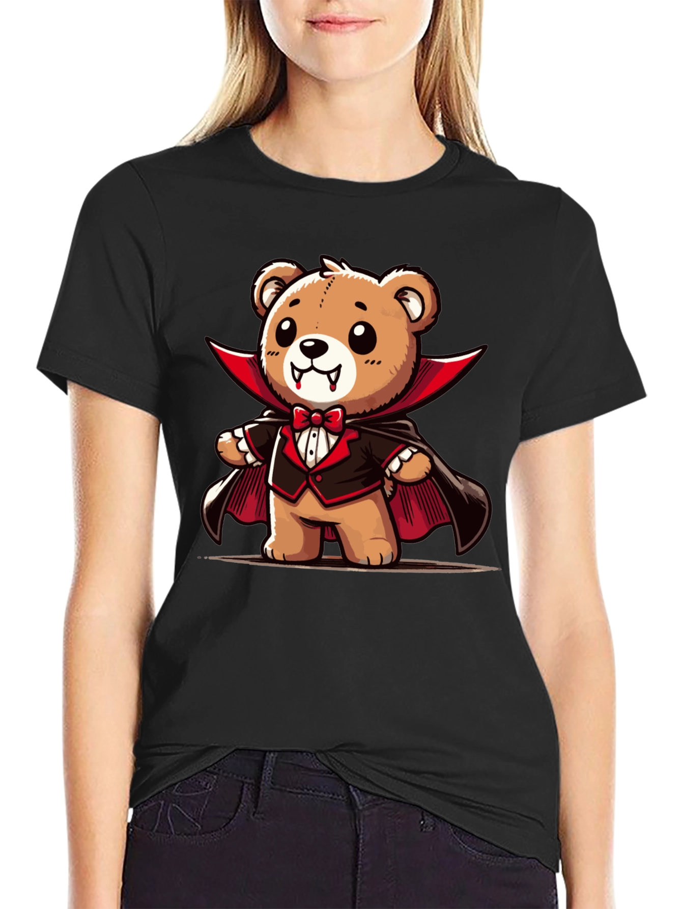 Vampire Teddy Bear Graphic T-Shirt - Spooky Cute Tee