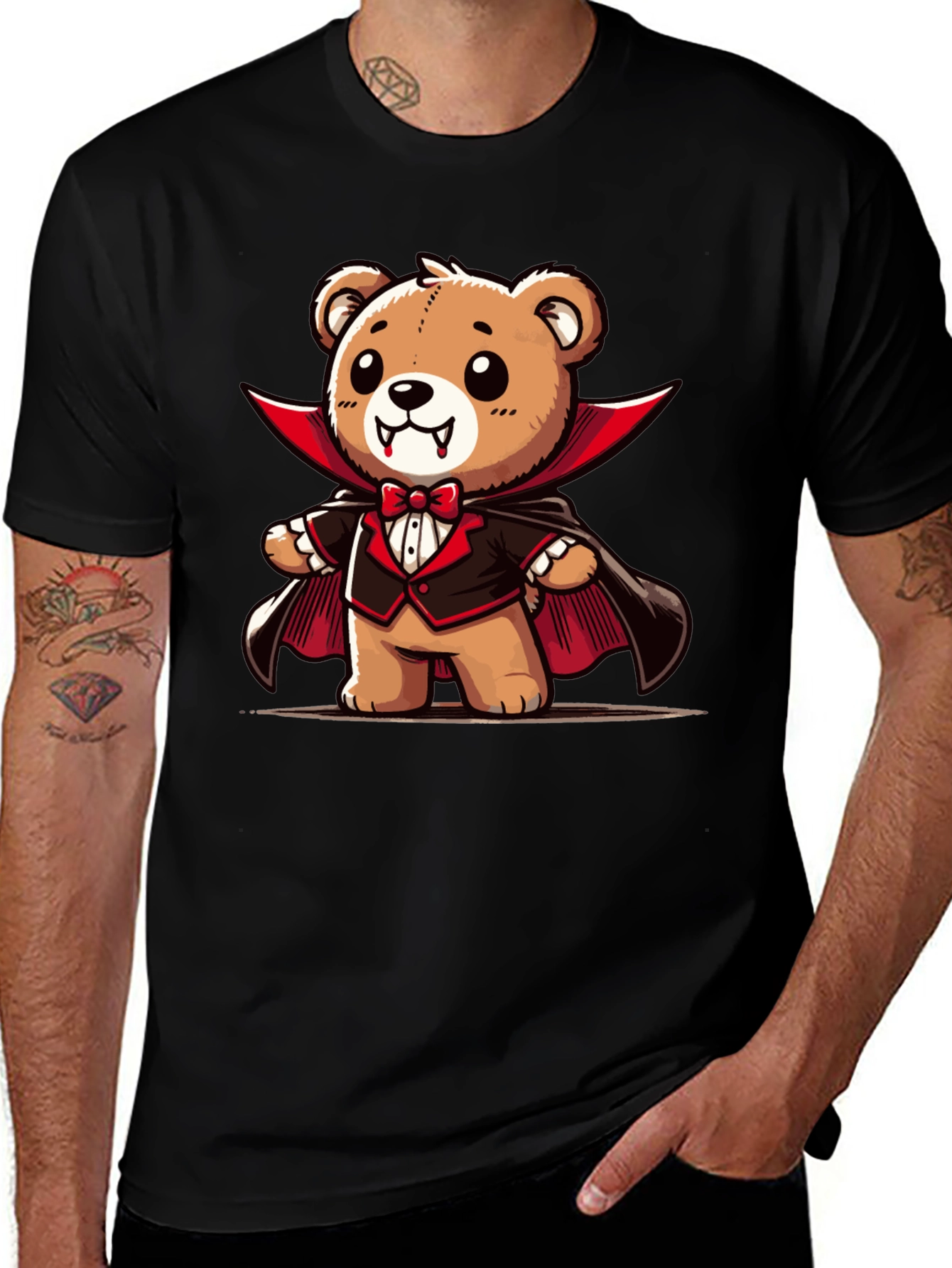 Vampire Teddy Bear Graphic T-Shirt - Spooky Cute Tee