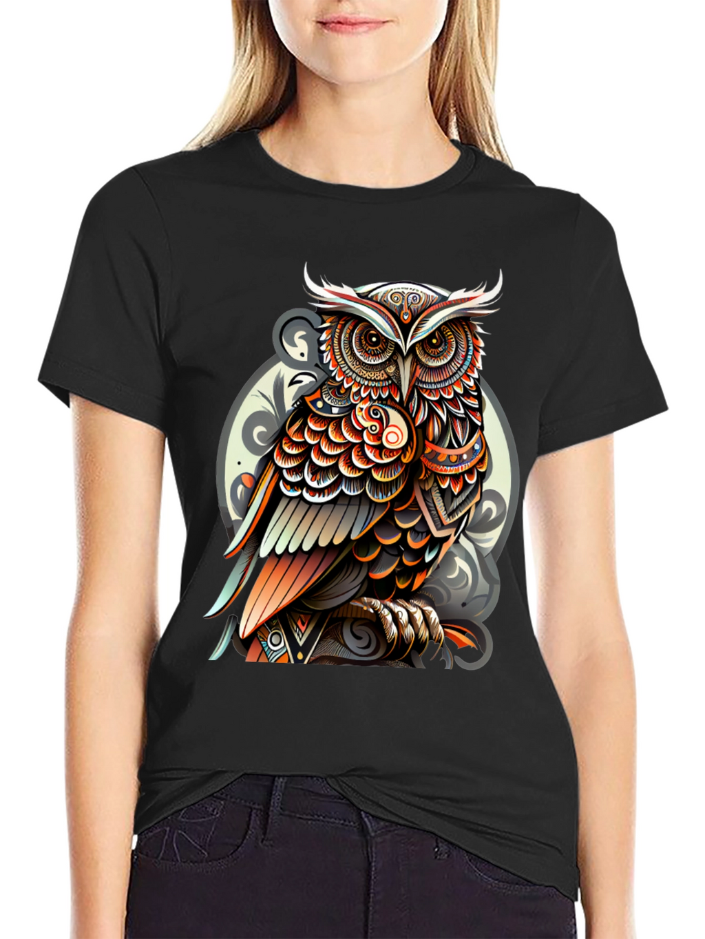 Tribal Owl Graphic Tee - Stylish Mens Black T-Shirt