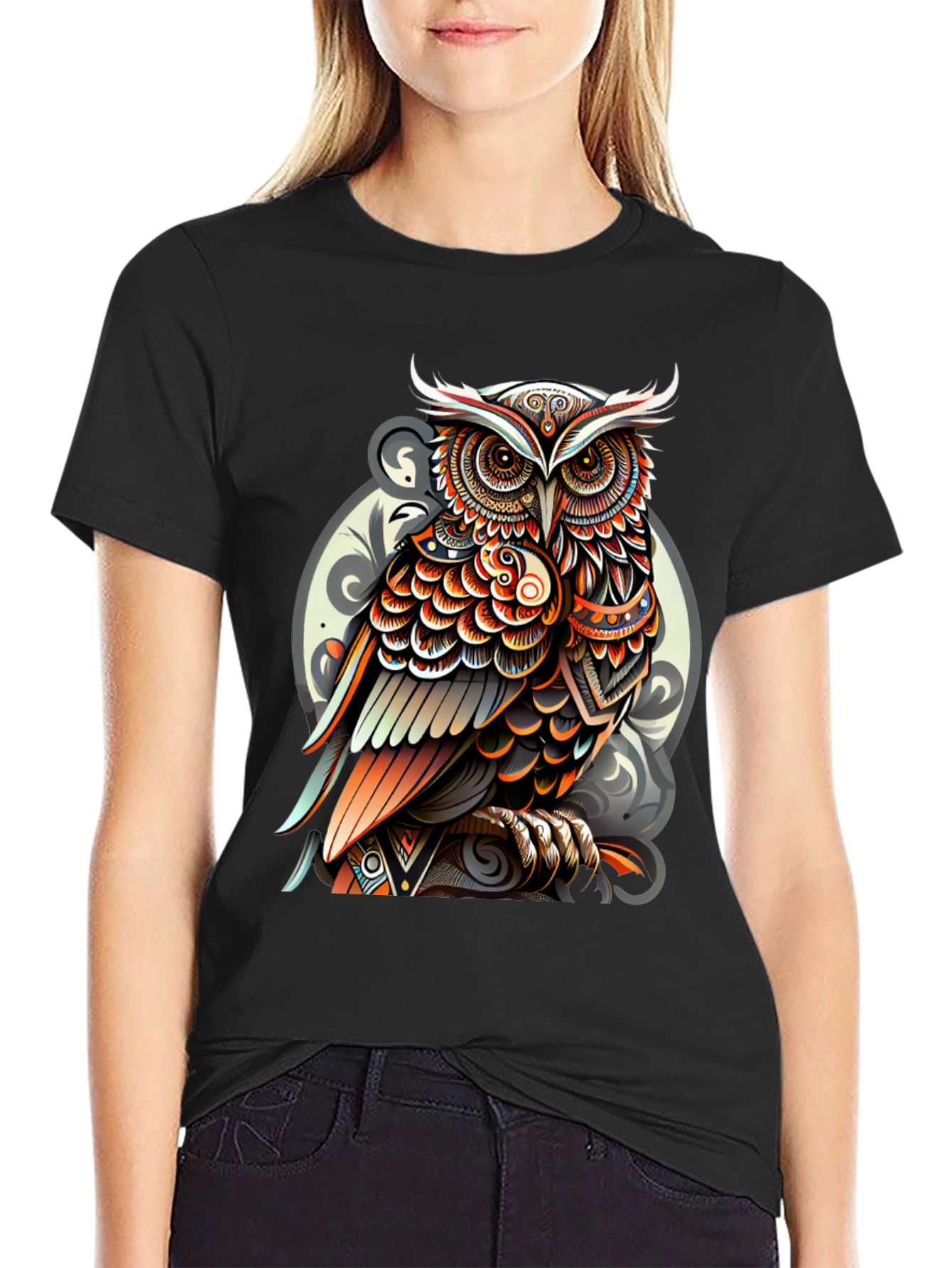 Tribal Owl Graphic Tee - Stylish Mens Black T-Shirt