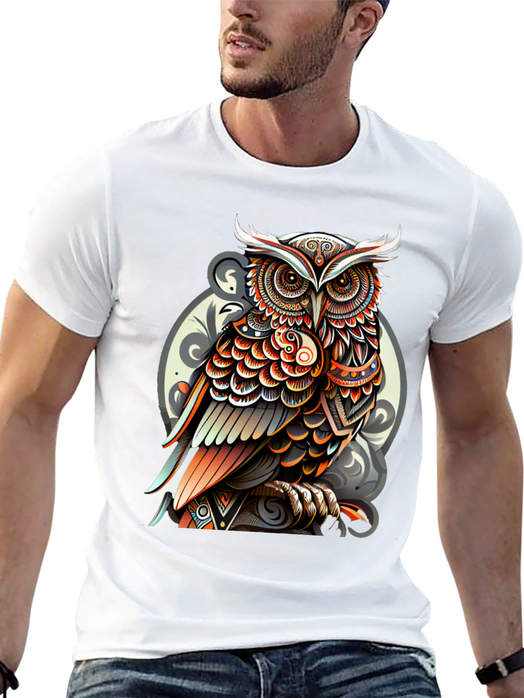 Tribal Owl Graphic Tee - Stylish Mens Black T-Shirt