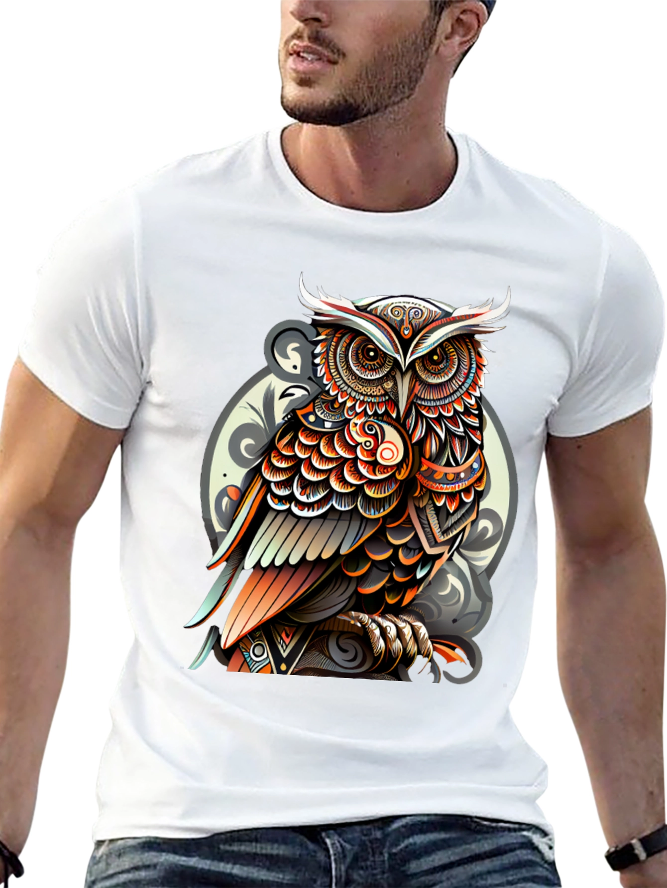 Tribal Owl Graphic Tee - Stylish Mens Black T-Shirt