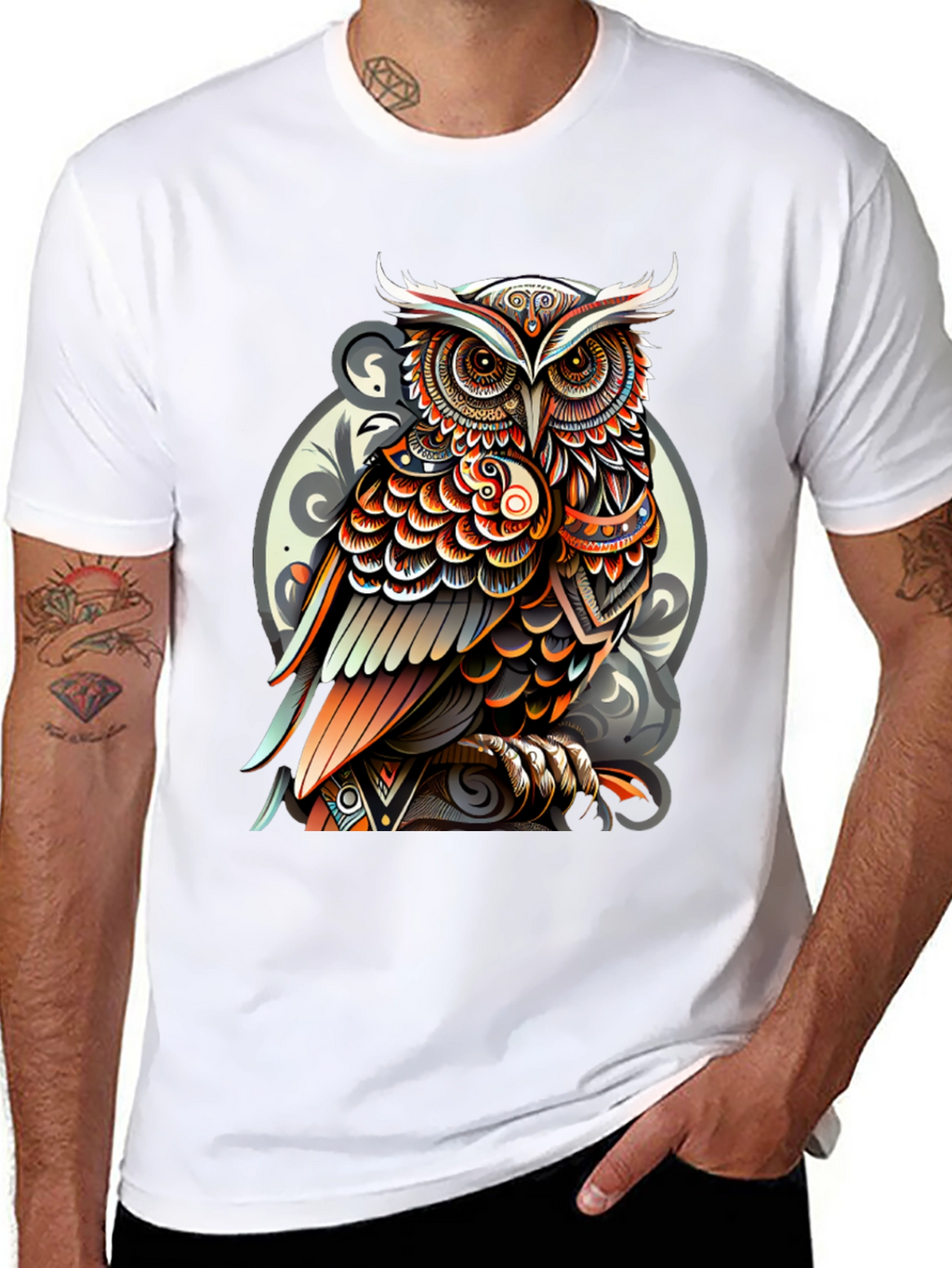 Tribal Owl Graphic Tee - Stylish Mens Black T-Shirt