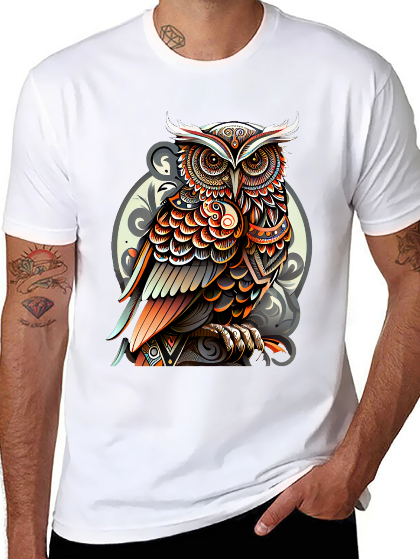 Tribal Owl Graphic Tee - Stylish Mens Black T-Shirt