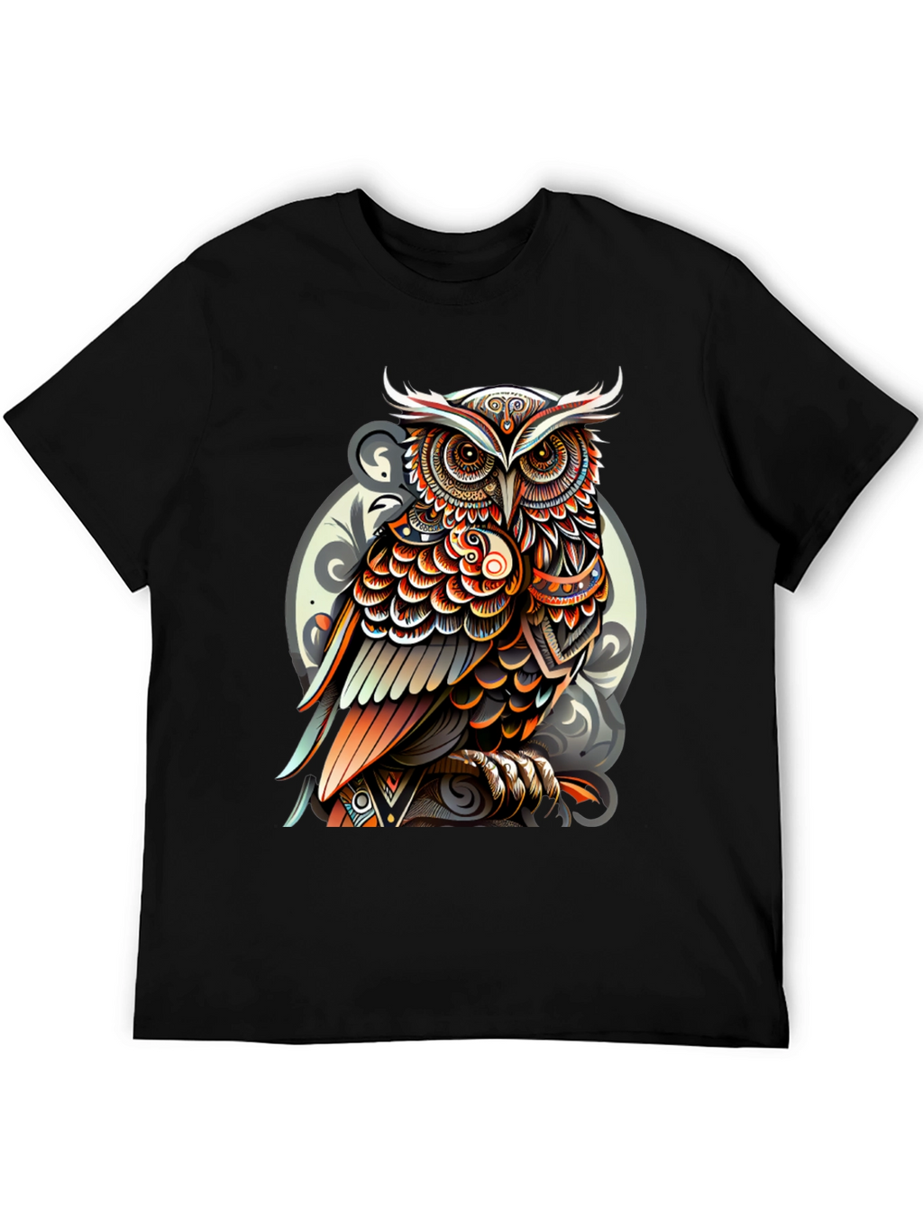 Tribal Owl Graphic Tee - Stylish Mens Black T-Shirt