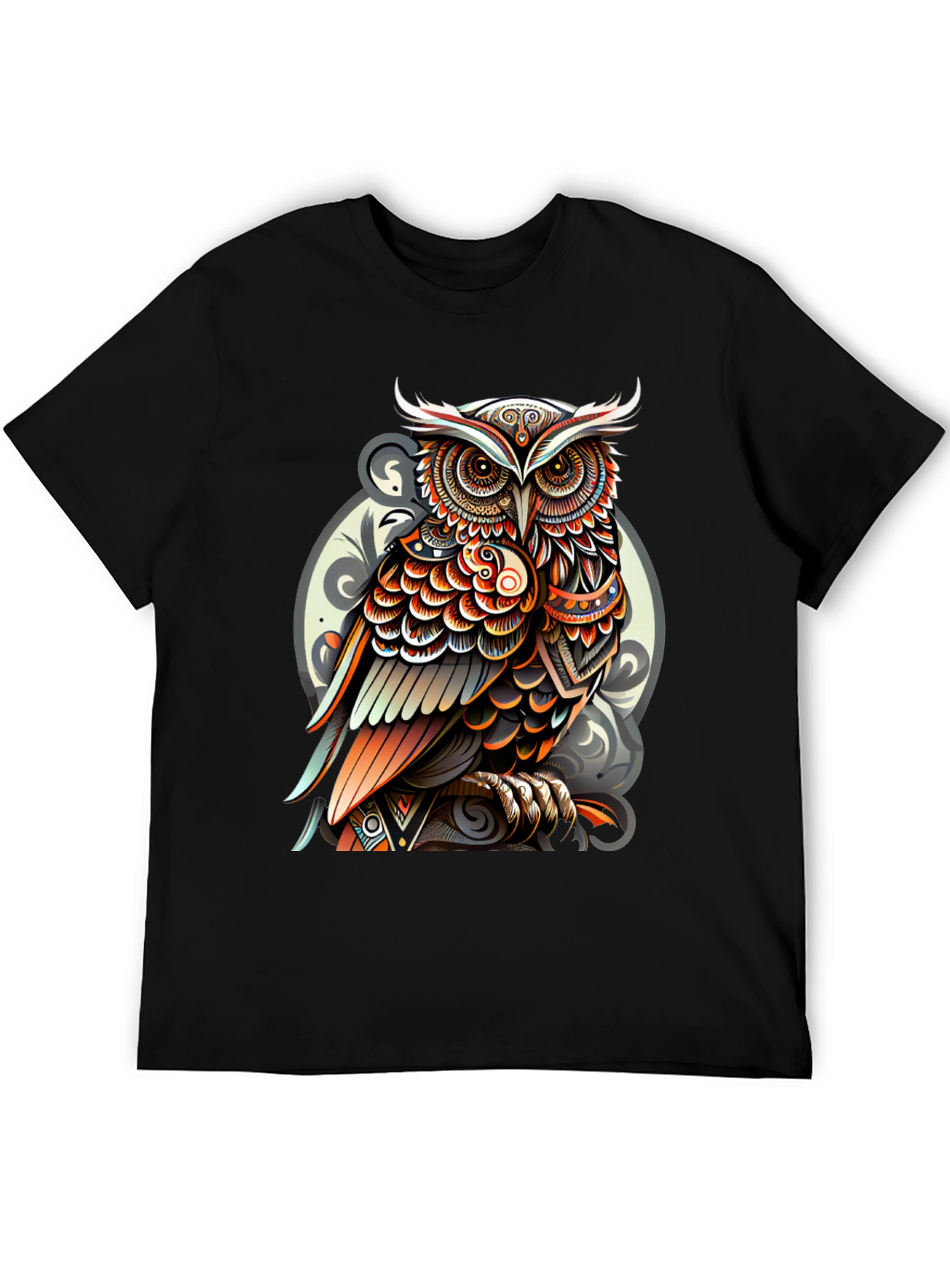 Tribal Owl Graphic Tee - Stylish Mens Black T-Shirt