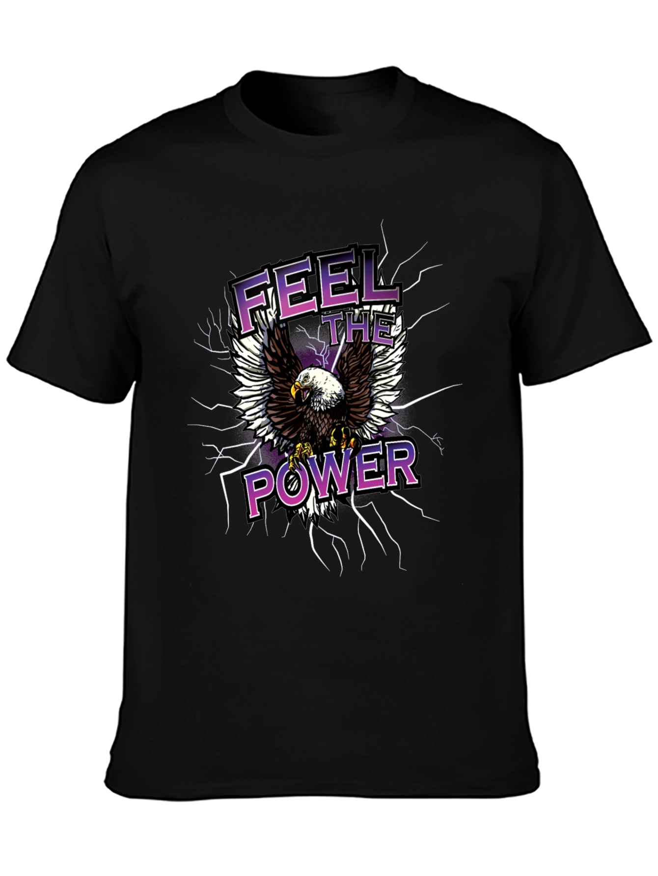 Feel The Power Eagle Graphic Black T-Shirt