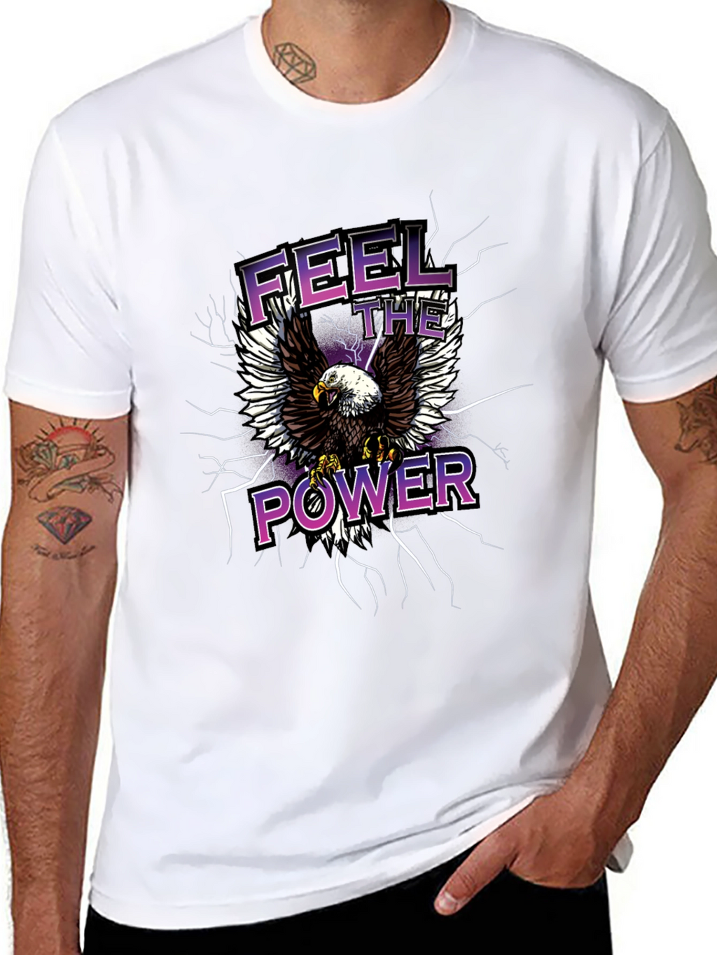 Feel The Power Eagle Graphic Black T-Shirt