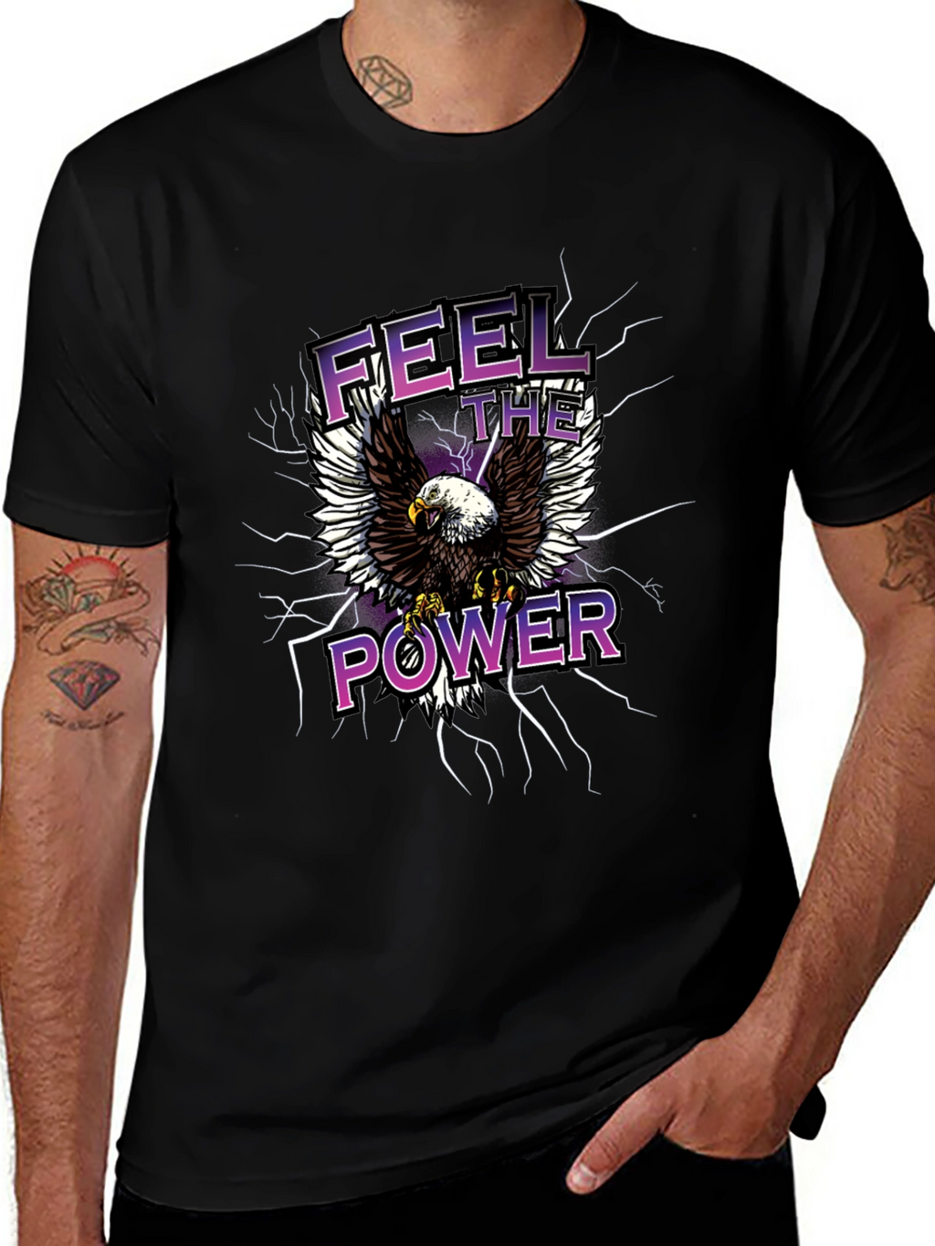 Feel The Power Eagle Graphic Black T-Shirt