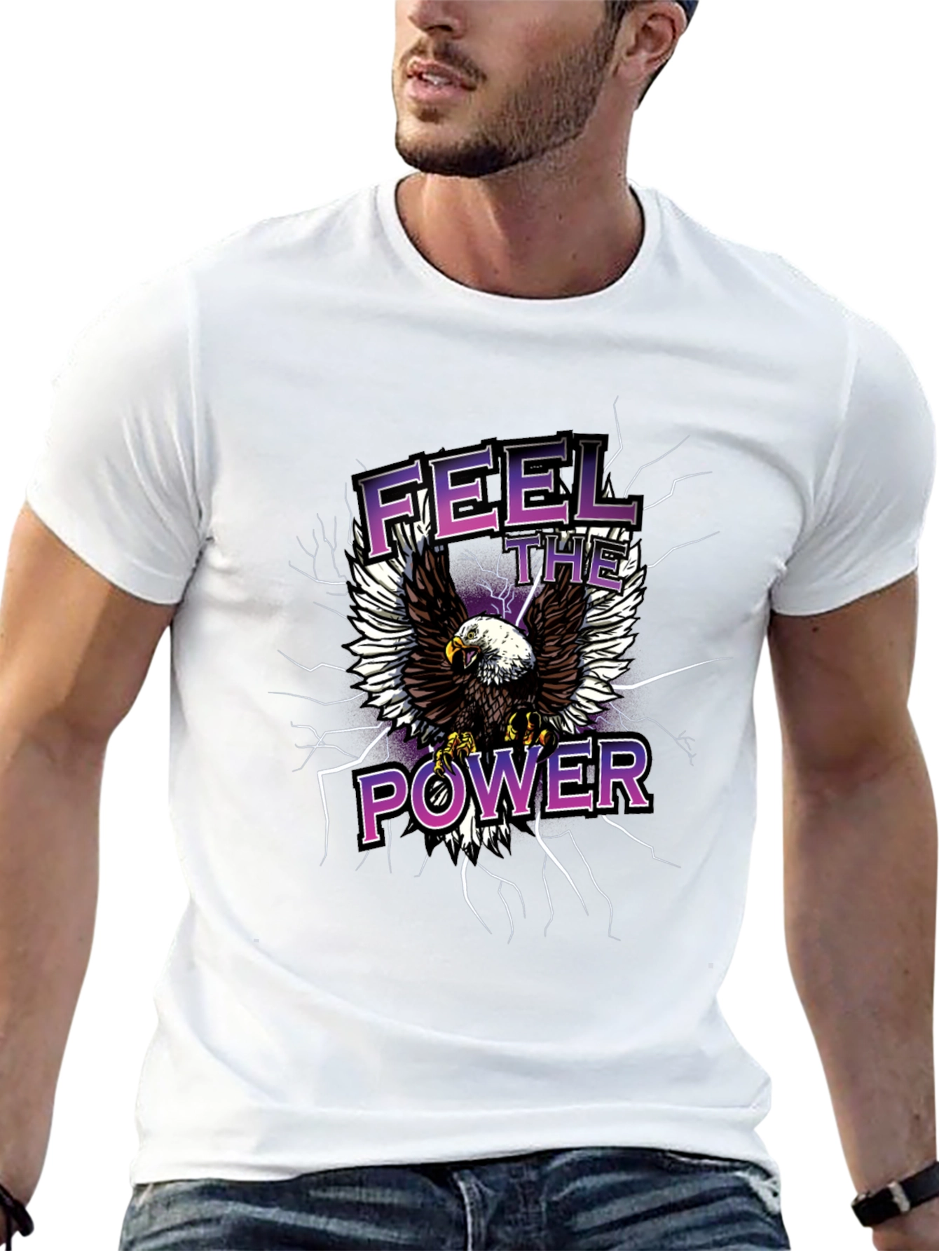 Feel The Power Eagle Graphic Black T-Shirt