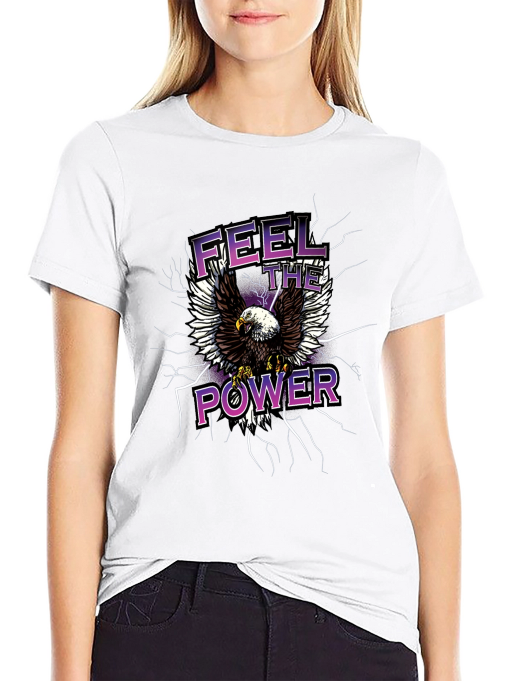 Feel The Power Eagle Graphic Black T-Shirt