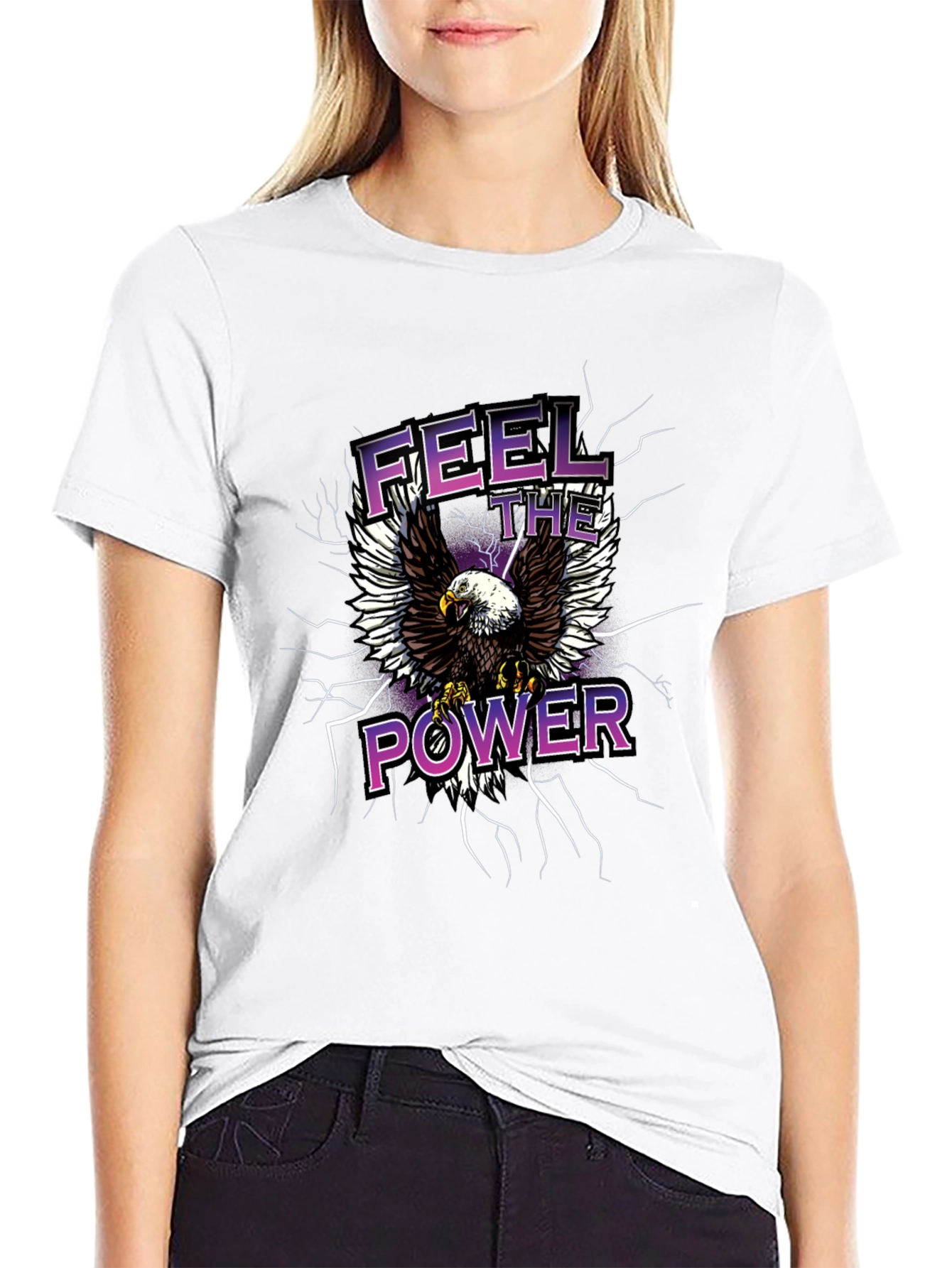 Feel The Power Eagle Graphic Black T-Shirt