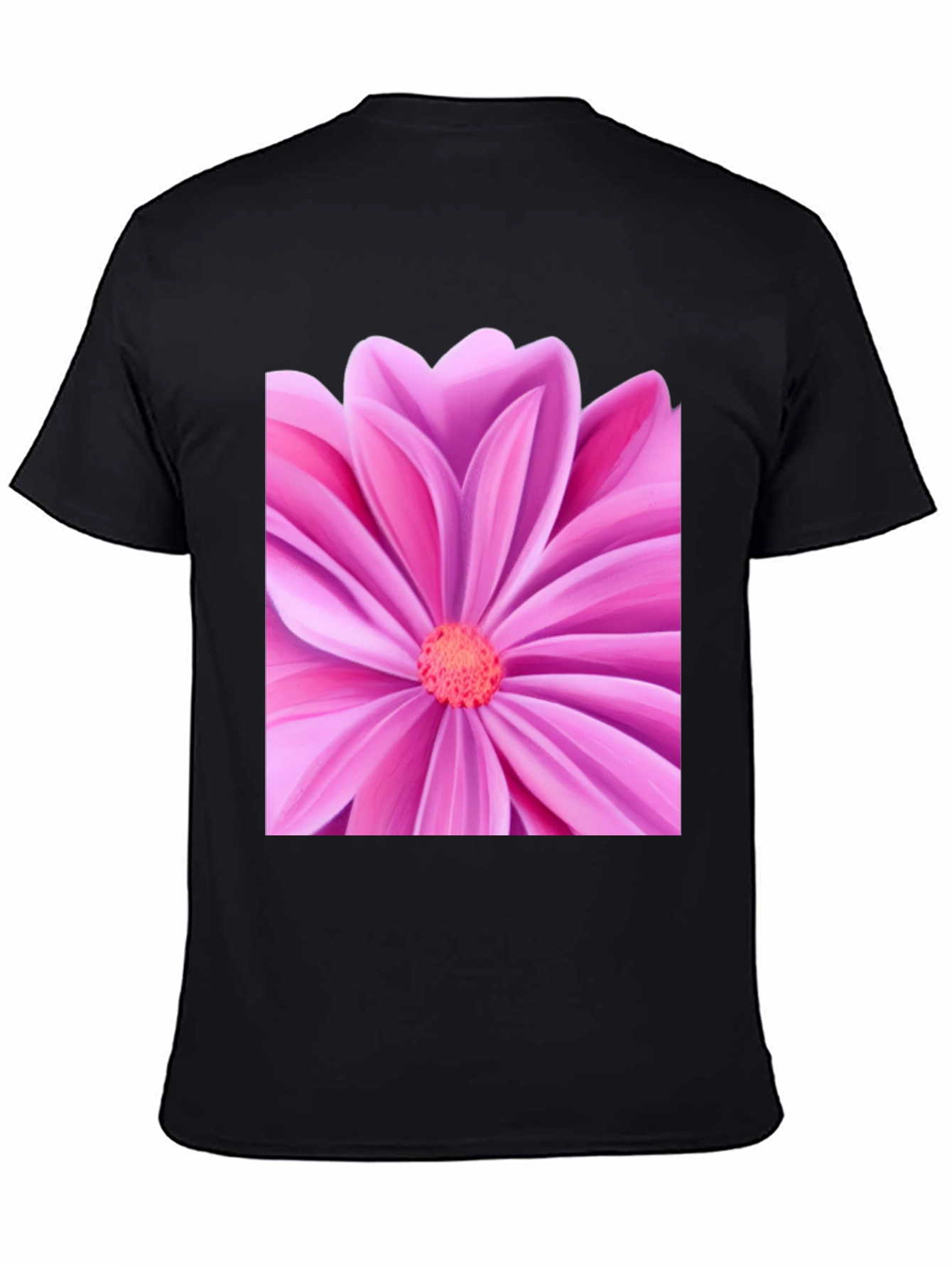 Pink Petal Flower Graphic Tee - Black