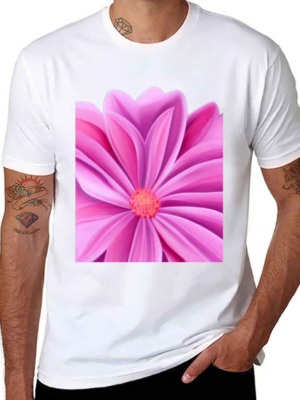 Pink Petal Flower Graphic Tee - Black