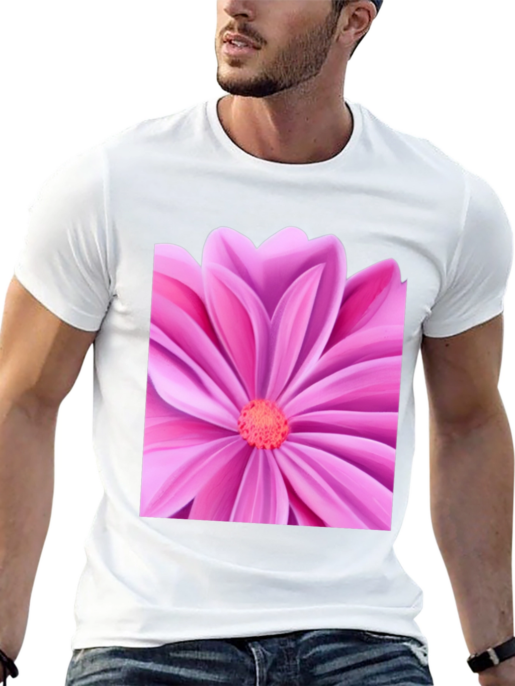 Pink Petal Flower Graphic Tee - Black