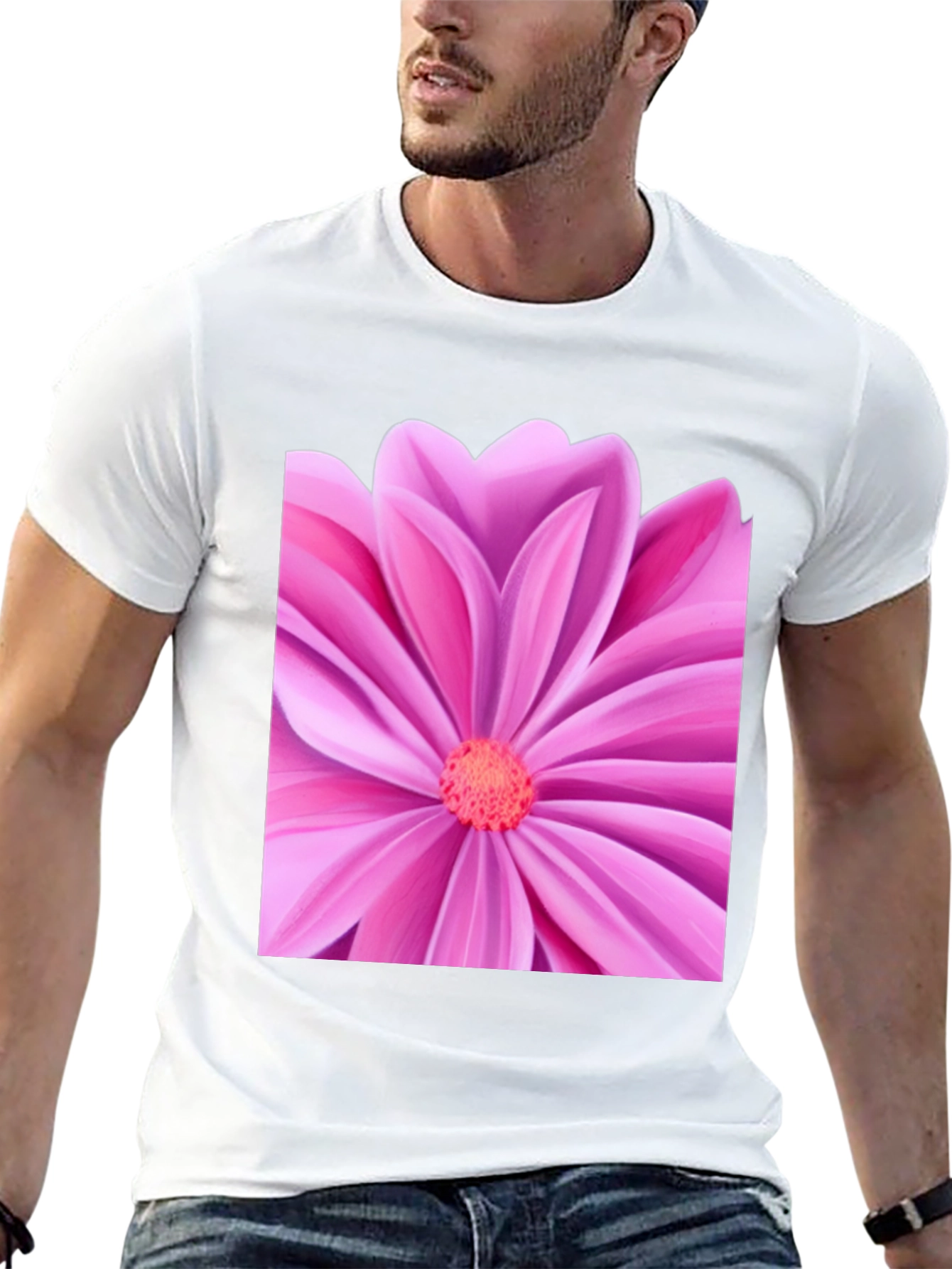 Pink Petal Flower Graphic Tee - Black