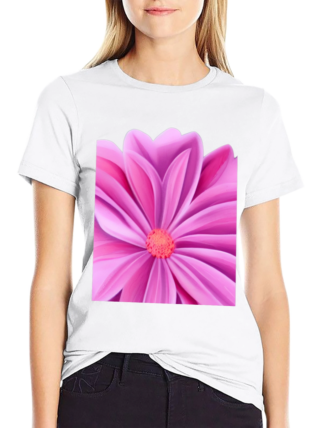 Pink Petal Flower Graphic Tee - Black