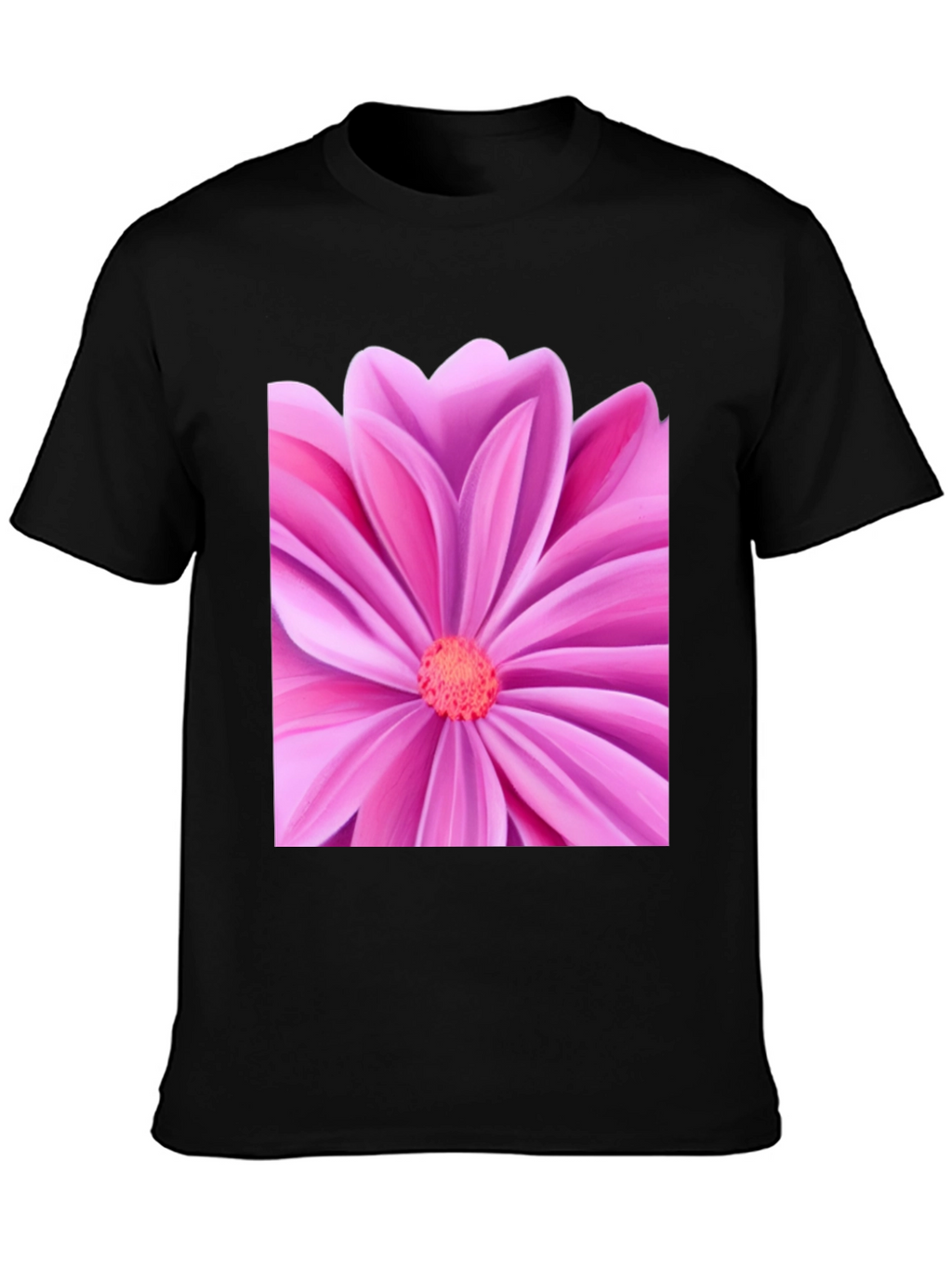 Pink Petal Flower Graphic Tee - Black