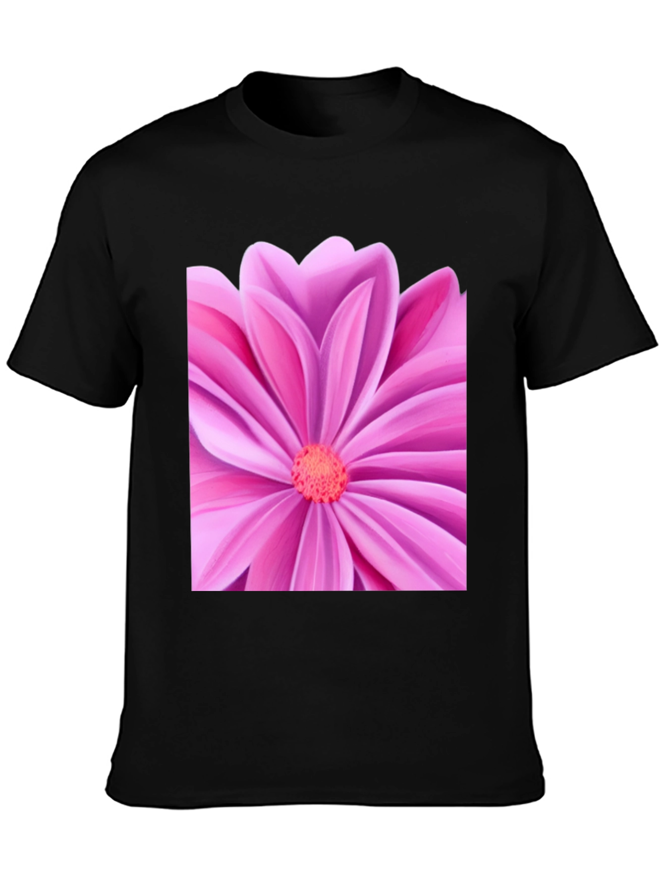 Pink Petal Flower Graphic Tee - Black