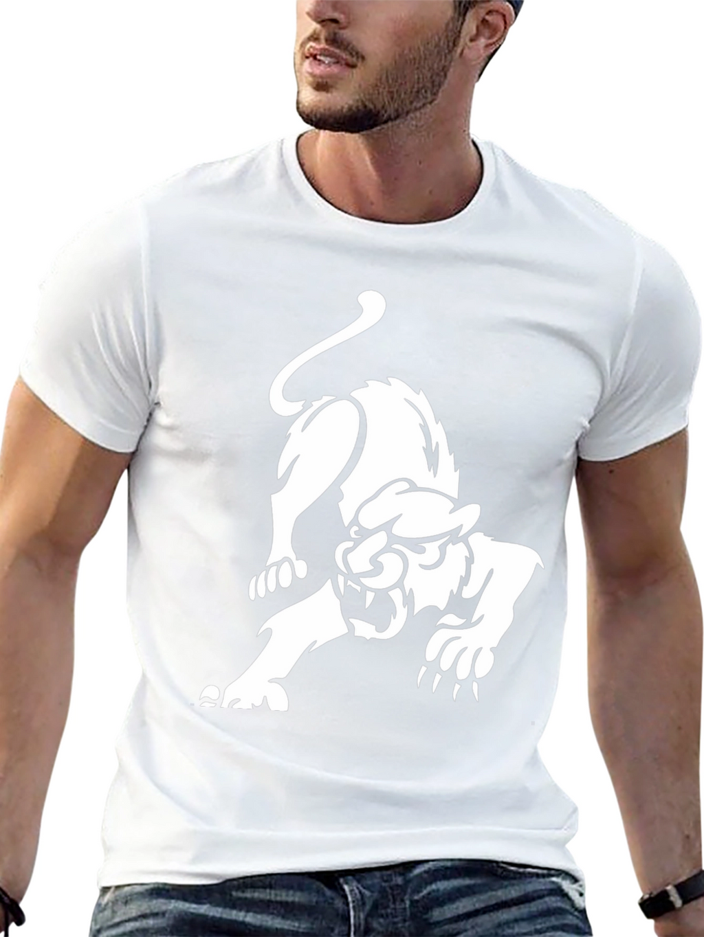 Black T-Shirt with White Panther Graphic