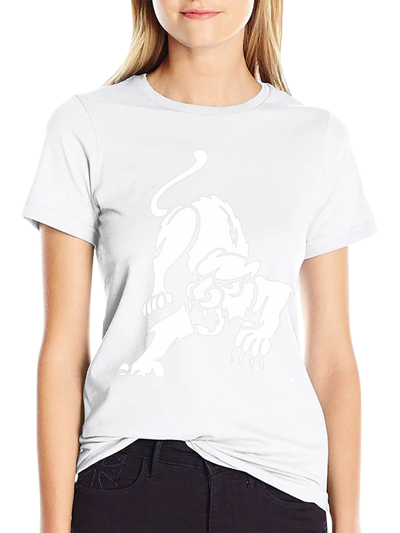 Black T-Shirt with White Panther Graphic