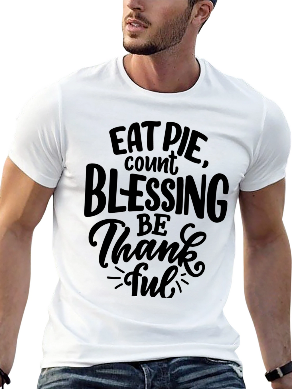Eat Pie Count Blessings Black Graphic T-Shirt