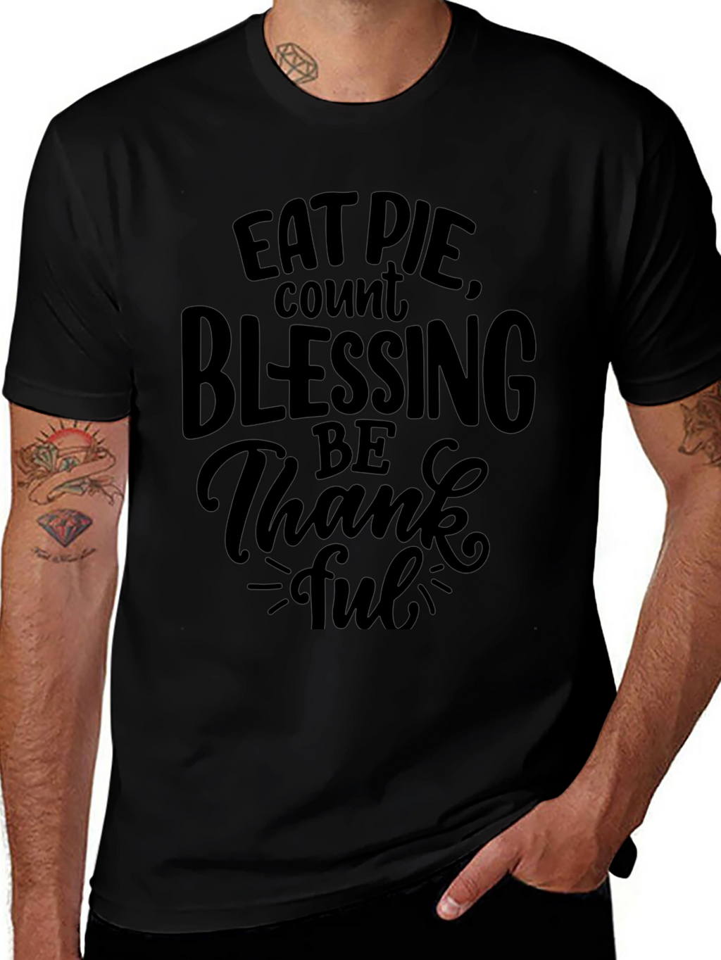 Eat Pie Count Blessings Black Graphic T-Shirt
