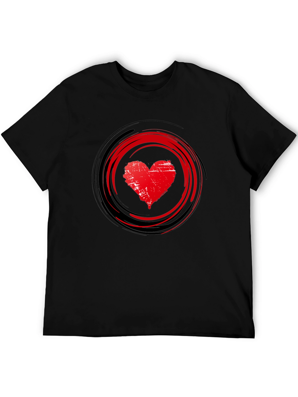 Red Heart Swirl Graphic Black T-Shirt
