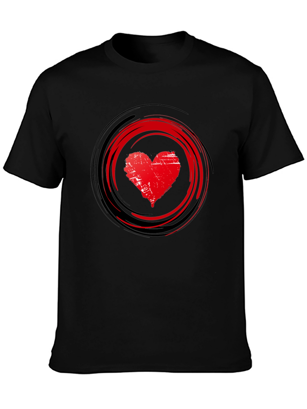 Red Heart Swirl Graphic Black T-Shirt