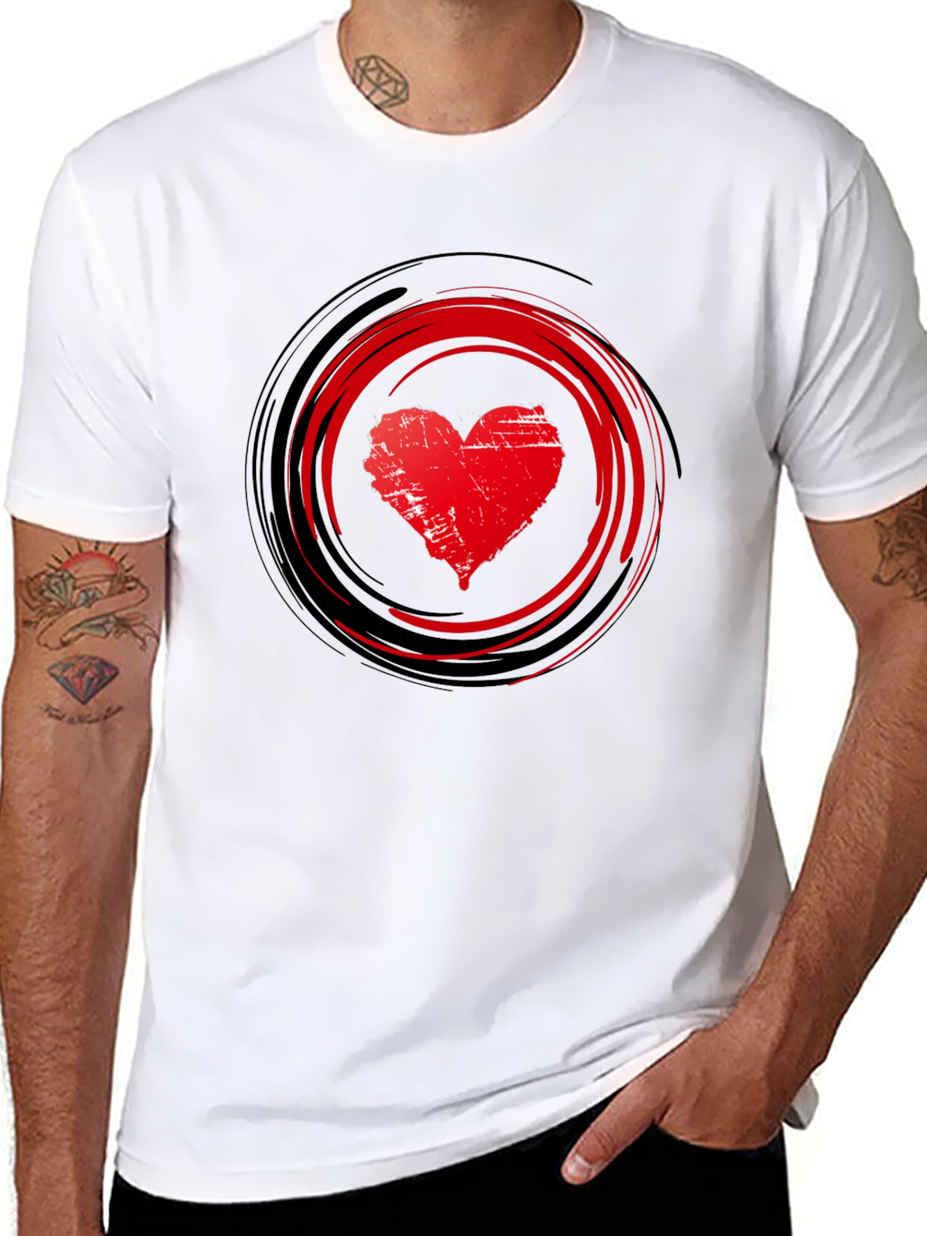 Red Heart Swirl Graphic Black T-Shirt