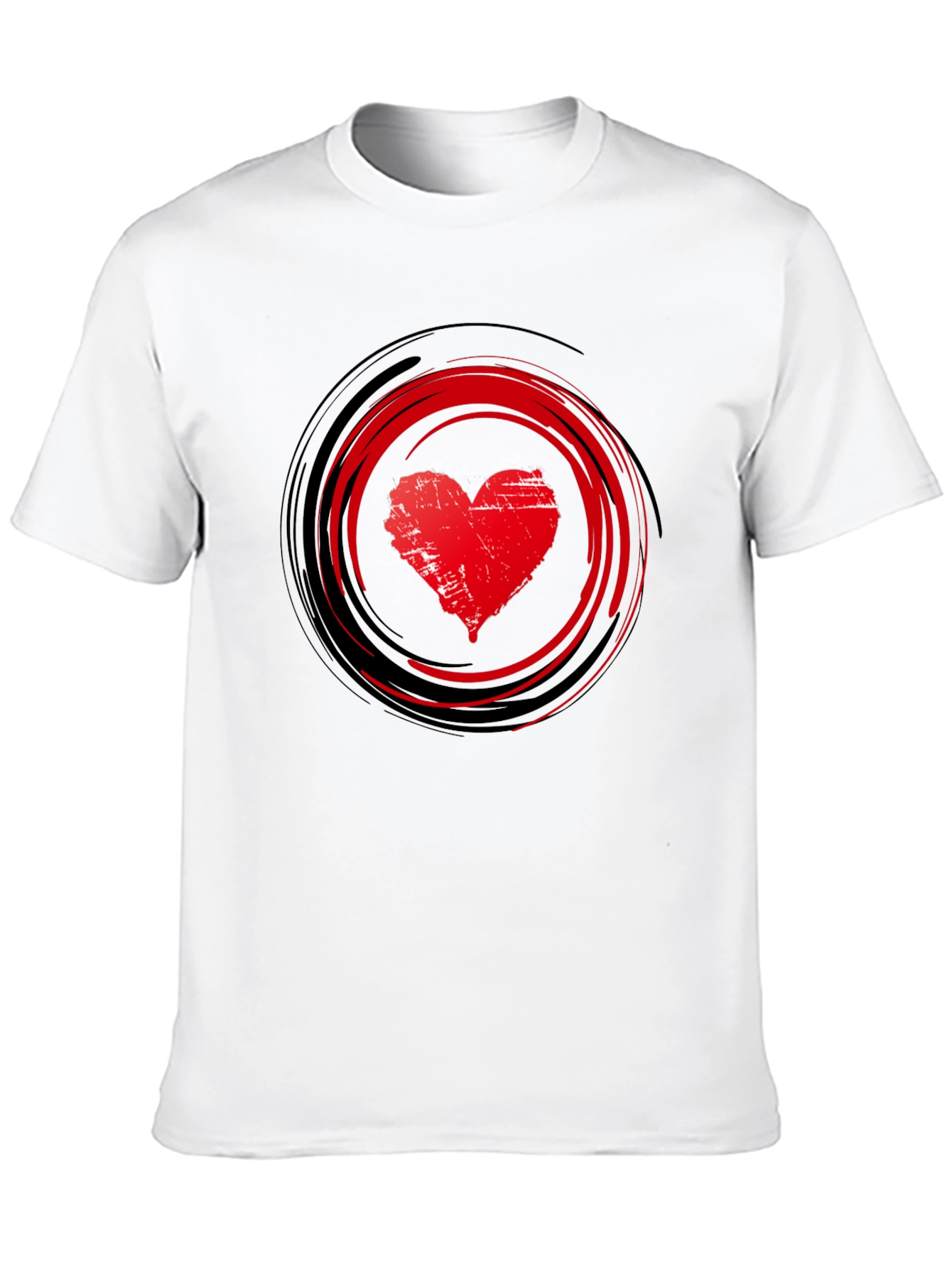 Red Heart Swirl Graphic Black T-Shirt