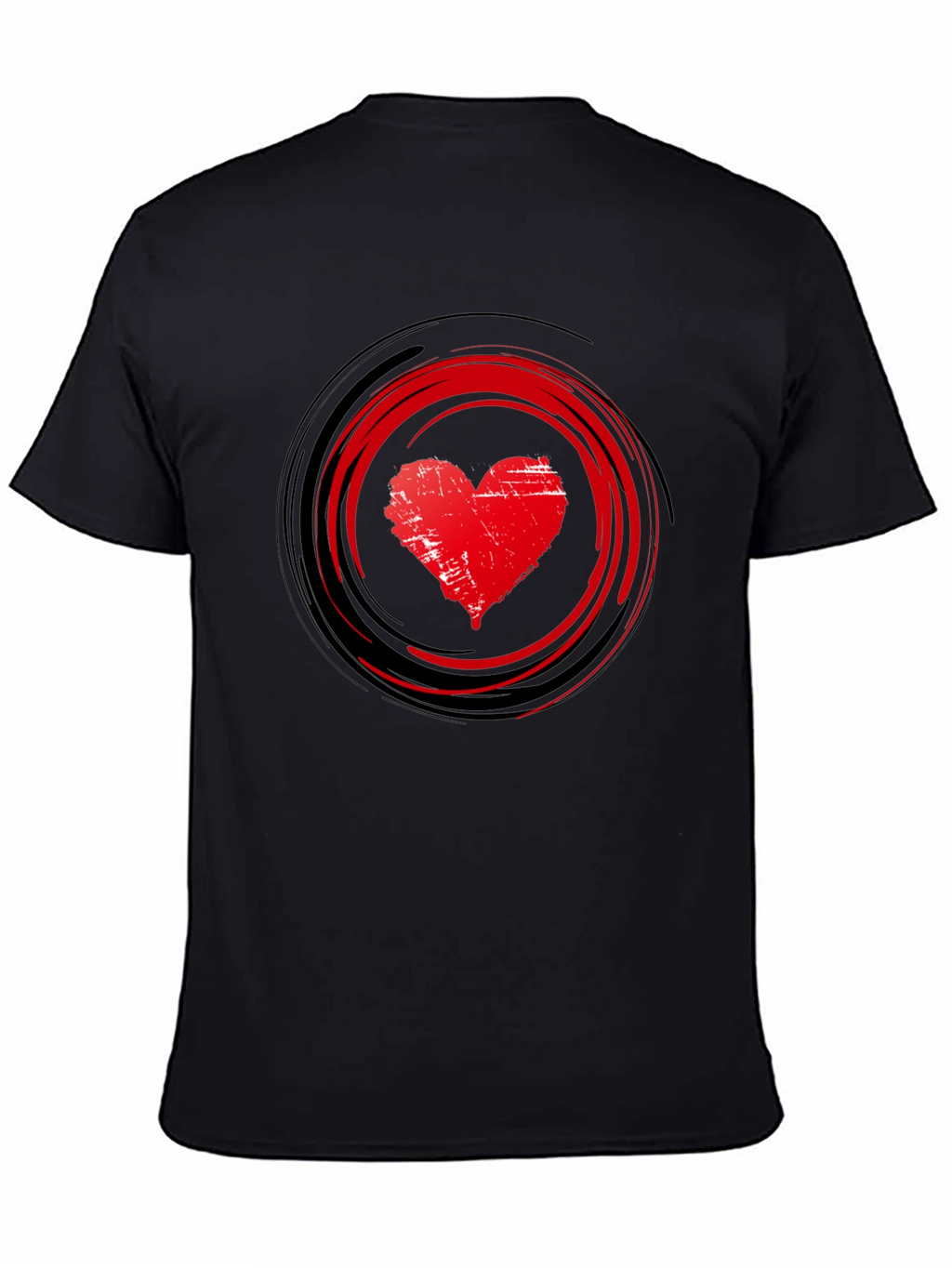 Red Heart Swirl Graphic Black T-Shirt