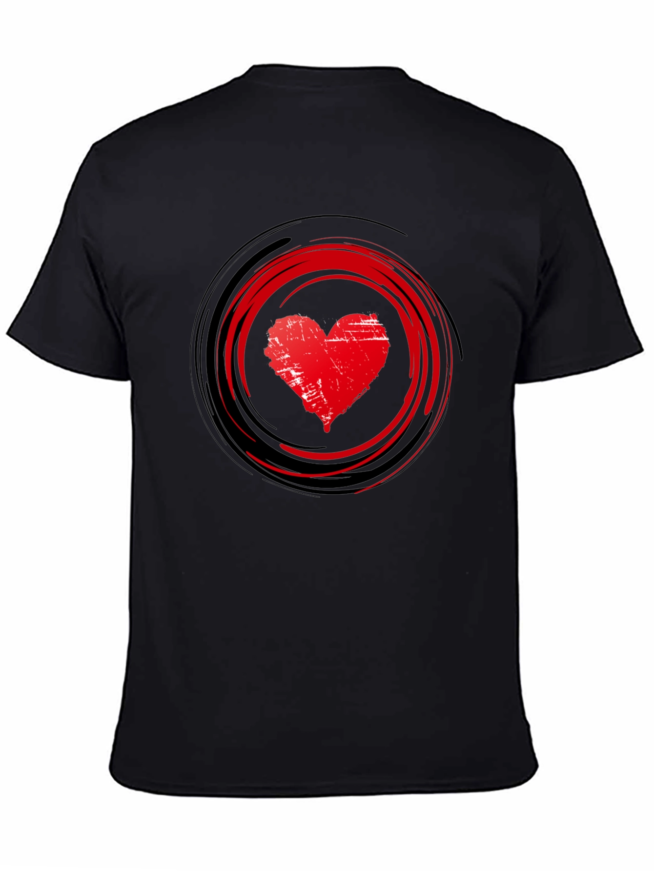 Red Heart Swirl Graphic Black T-Shirt
