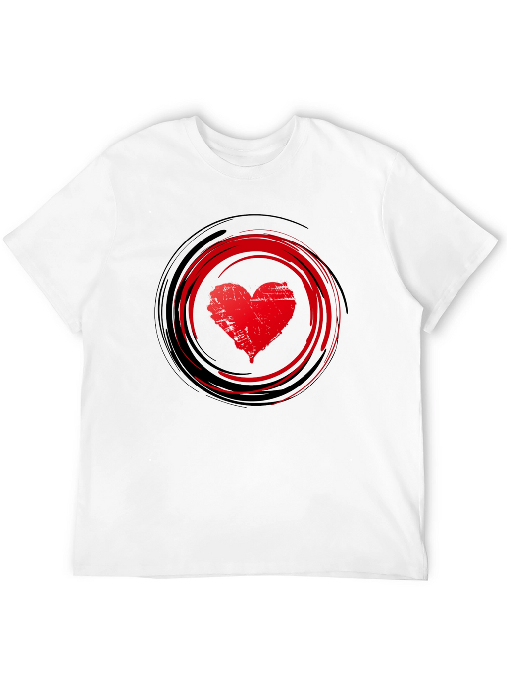 Red Heart Swirl Graphic Black T-Shirt