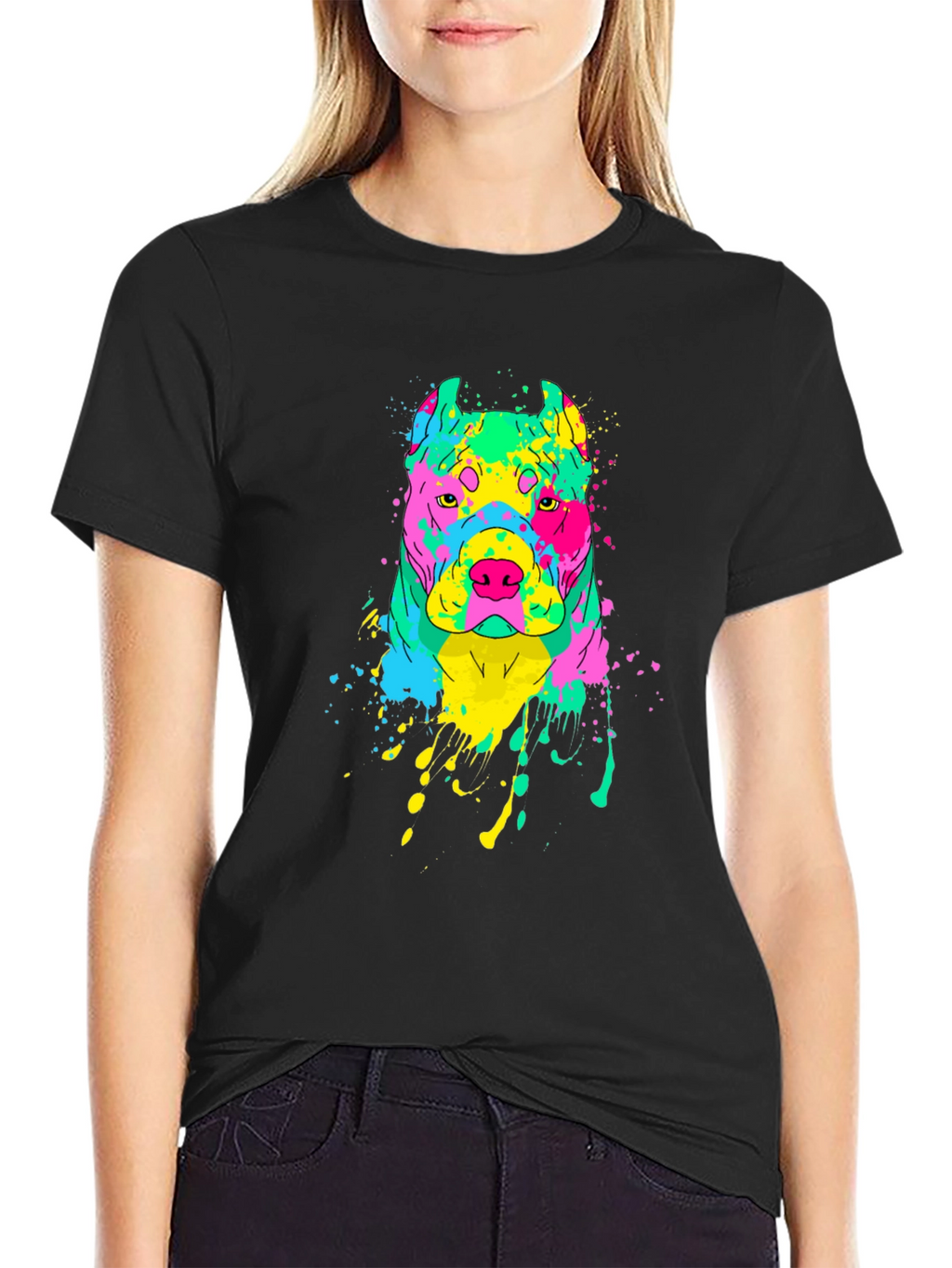 Vibrant Dog Graphic Tee - Mens Black T-Shirt