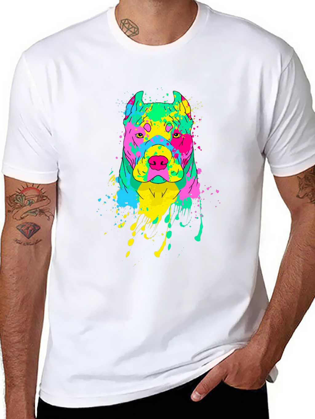 Vibrant Dog Graphic Tee - Mens Black T-Shirt