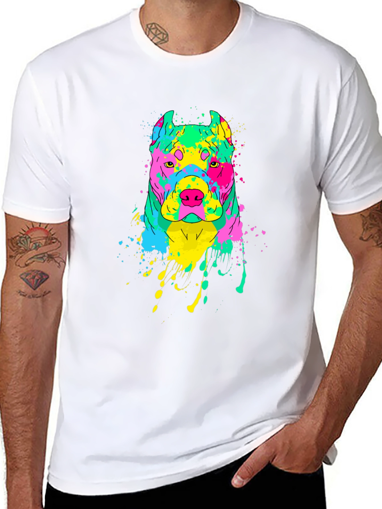 Vibrant Dog Graphic Tee - Mens Black T-Shirt