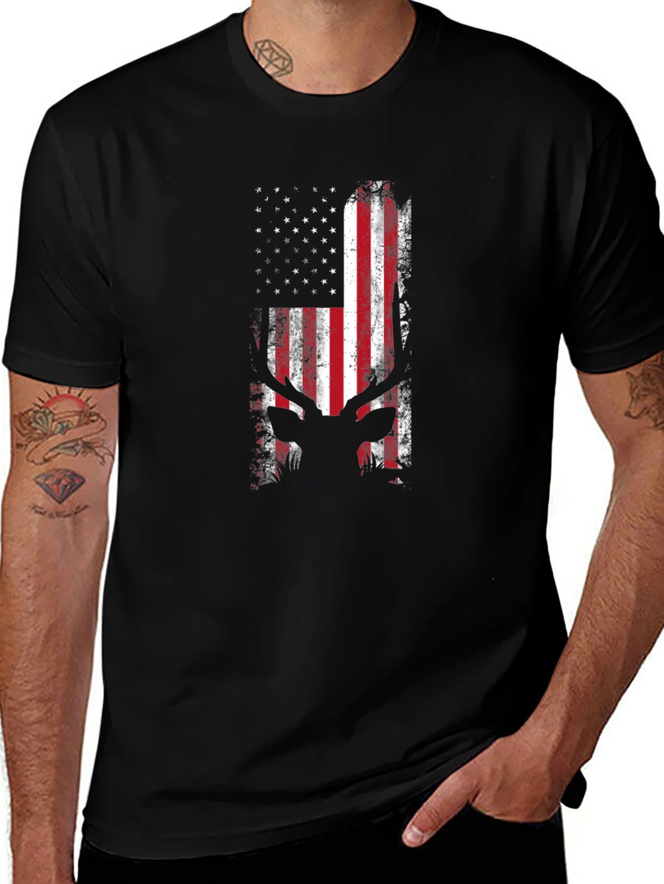 American Flag Deer Silhouette T-Shirt