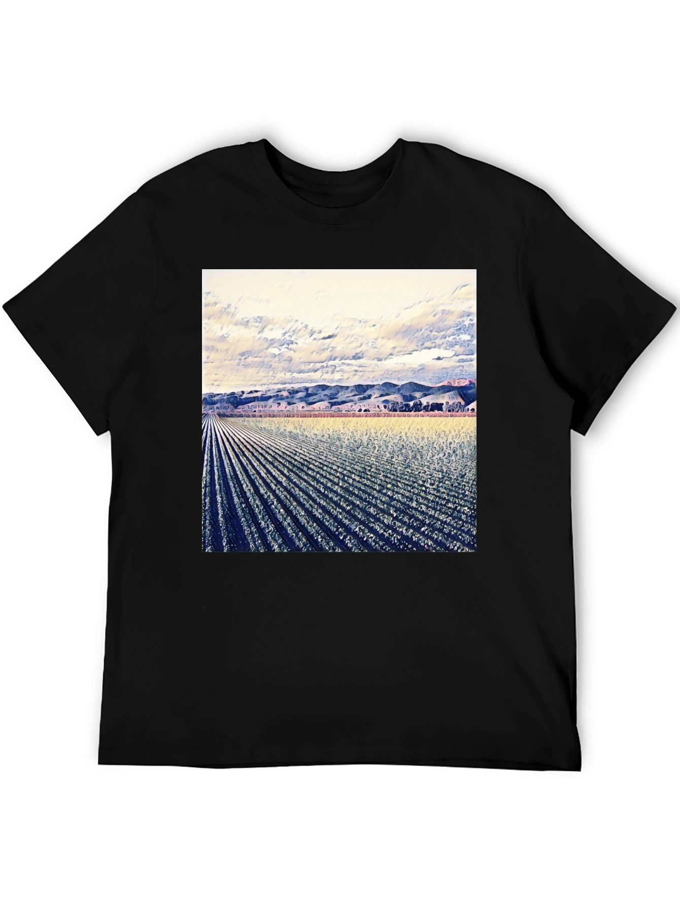 Artistic Field Print Black T-Shirt