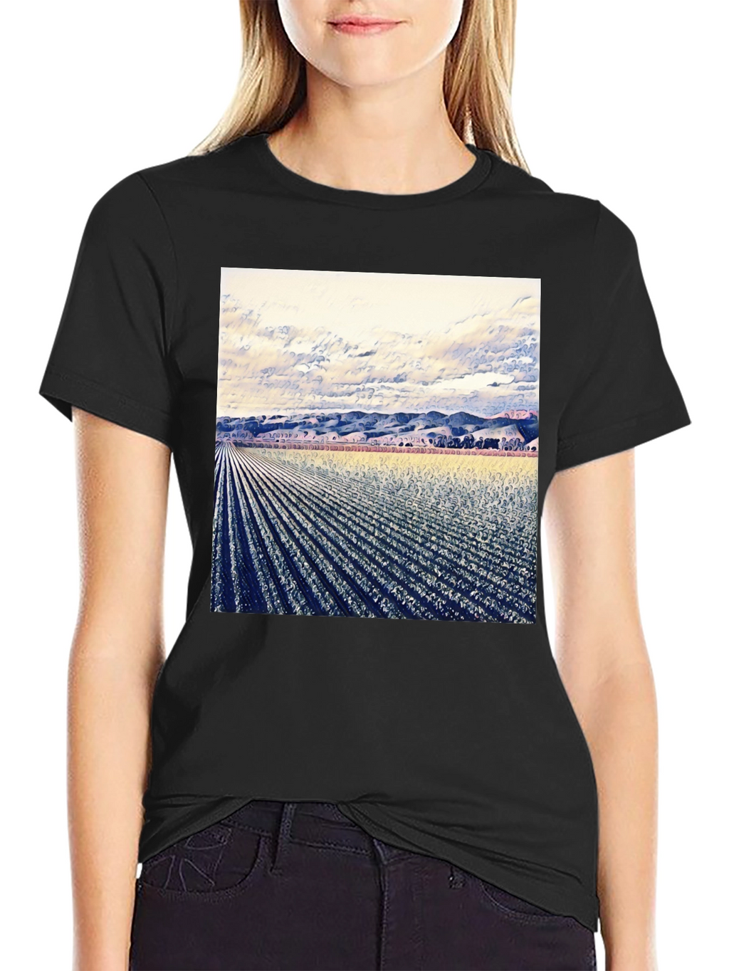 Artistic Field Print Black T-Shirt