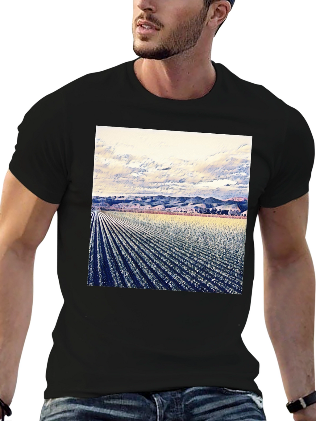 Artistic Field Print Black T-Shirt